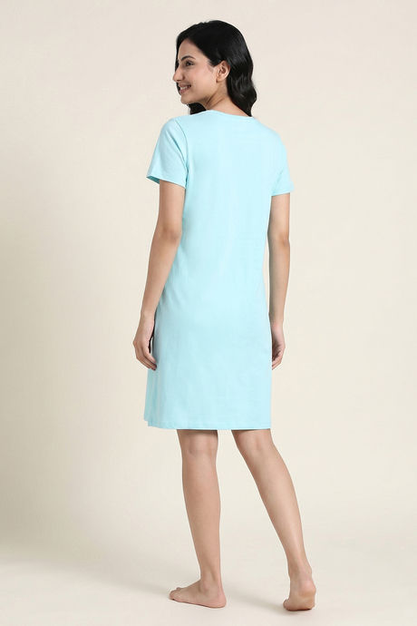 Zivame Farm Lore Knit Cotton Knee Length Nightdress - Tanger Turquoise — image 4